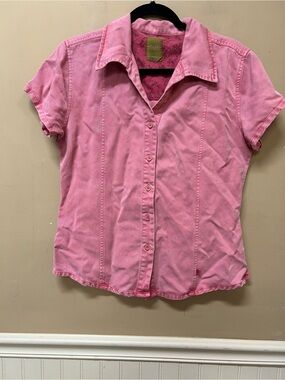 Pulp Women’s Button Front Shirt Blouse Size M Vinatge Wash 100% Tencel Pink